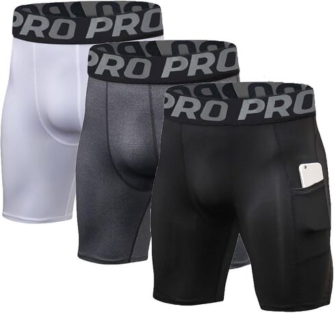 LANBAOSI Mens Compression Shorts with Phone Pocket Running Gym Yoga Athletic Tights Baselayer Summer Cool Dry Underwear Pack in Kuwait
