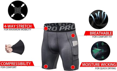 LANBAOSI Mens Compression Shorts with Phone Pocket Running Gym Yoga Athletic Tights Baselayer Summer Cool Dry Underwear Pack in Kuwait