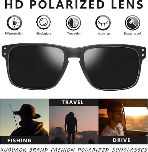 KUGUAOK Polarized Square Sunglasses For Men and Women Matte Finish Sun Glasses UV Protection Glasses in Saudi Arabia