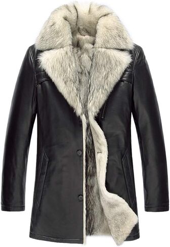 Mens Sheepskin Shearling Jacket Wolf Fur Liner Mens Fur Coat Leather Jacket Men Long Style Luxurious Outerwear in Saudi Arabia