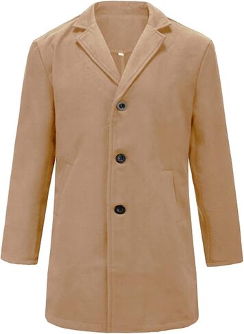 Men's Single-Breasted Mid-Length Suit Jacket Lightweight Trench Coat Long Overcoat Winter Pea Coat Casual Sport Coat in Kuwait