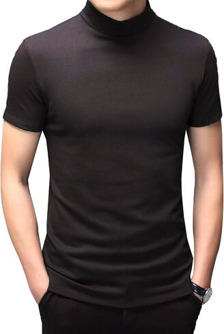JEATHA Mens Mock Turtleneck Pullover T-Shirt Top Short Sleeve Solid Undershirt Base Layer Undershirt in Saudi Arabia