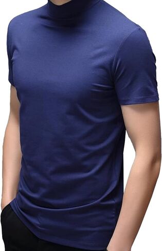 JEATHA Mens Mock Turtleneck Pullover T-Shirt Top Short Sleeve Solid Undershirt Base Layer Undershirt in Saudi Arabia