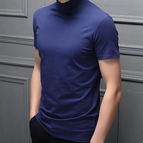 JEATHA Mens Mock Turtleneck Pullover T-Shirt Top Short Sleeve Solid Undershirt Base Layer Undershirt in Saudi Arabia