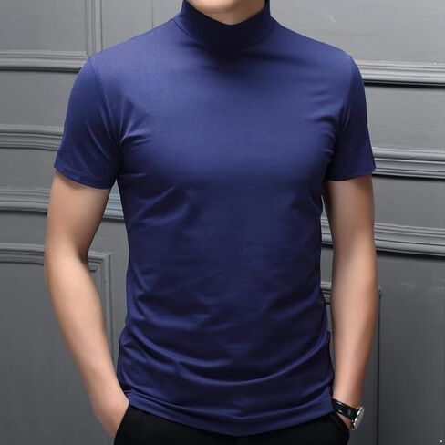 JEATHA Mens Mock Turtleneck Pullover T-Shirt Top Short Sleeve Solid Undershirt Base Layer Undershirt in Saudi Arabia