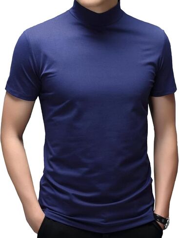 JEATHA Mens Mock Turtleneck Pullover T-Shirt Top Short Sleeve Solid Undershirt Base Layer Undershirt in Saudi Arabia