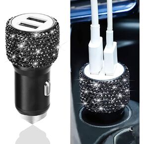 Dual USB Car Charger, 5V/2.4A Bling Car Charger, Fast Charge Dual Port USB Car Adapter, Compatible with All Chargers (Black)