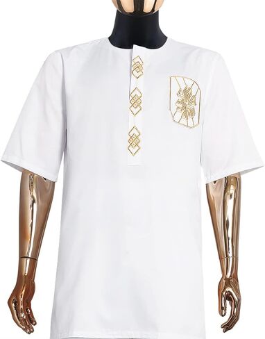 HD African Dashiki Outfit Embroidery Shirt and Pants Short Sleeves Parent-Child Clothes Set for Men in Saudi Arabia