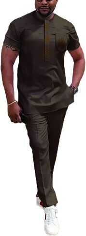 HD African Dashiki Outfit Embroidery Shirt and Pants Short Sleeves Parent-Child Clothes Set for Men in Saudi Arabia