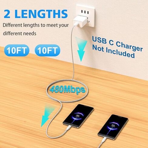 كيبل شحن طويل بطول 10 قدم من USB-C الى USB C، كيبل شحن طويل لسامسونج جالكسي S22/S22 بلس/S22 الترا/S21/S21 FE/A52 5G/A71 5G/A53، تاب S7/S7+/S8/S7 FE، بكسل 6/6 برو/4A 5G/5 5A 3A 4XL 6 شحن سريع شحن سريع in Saudi Arabia