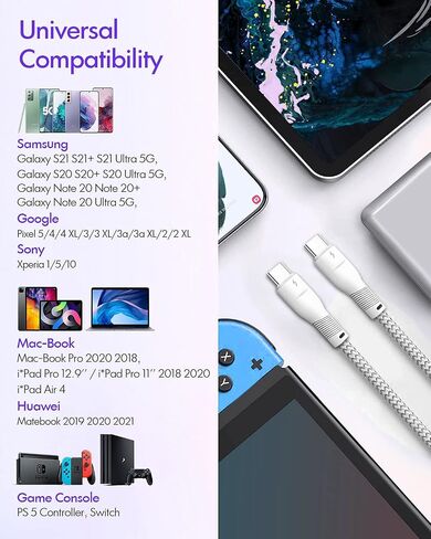 كيبل شحن طويل بطول 10 قدم من USB-C الى USB C، كيبل شحن طويل لسامسونج جالكسي S22/S22 بلس/S22 الترا/S21/S21 FE/A52 5G/A71 5G/A53، تاب S7/S7+/S8/S7 FE، بكسل 6/6 برو/4A 5G/5 5A 3A 4XL 6 شحن سريع شحن سريع in Saudi Arabia