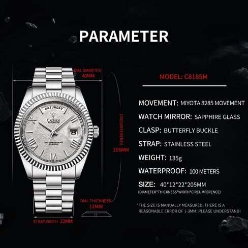 CADISEN Men Automatic Mechanical Watch Business Waterproof MIYOTA 8285 Movement Mens Wristwatch in Saudi Arabia