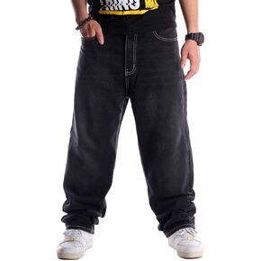 Ylingjun Mens Baggy Hip Hop Jeans Casual Loose Fit Embroidered Skateboard Denim Pants
