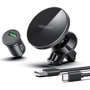 Compatible with Magsafe Car Mount Charger,THREEKEY Magnetic Wireless Car Charger Mount Vent Hook Phone Holder for iPhone 14/13/12 Series Phone & MagSafe Case(with QC3.0 Adapter) in Kuwait