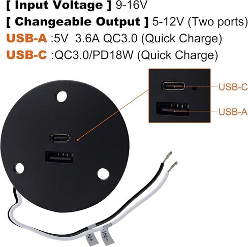 Facon 12V RV USB Charger Socket, 5V/2.4A Dual RV USB Outlet, Wall Mount RV USB Charging Port, for RV Trailer Camper Boat Marine Motorhome (Black) in Saudi Arabia