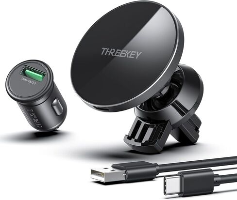 Compatible with Magsafe Car Mount Charger,THREEKEY Magnetic Wireless Car Charger Mount Vent Hook Phone Holder for iPhone 14/13/12 Series Phone & MagSafe Case(with QC3.0 Adapter) in Kuwait