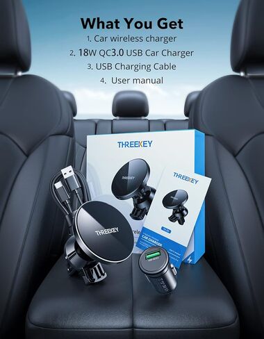 Compatible with Magsafe Car Mount Charger,THREEKEY Magnetic Wireless Car Charger Mount Vent Hook Phone Holder for iPhone 14/13/12 Series Phone & MagSafe Case(with QC3.0 Adapter) in Kuwait