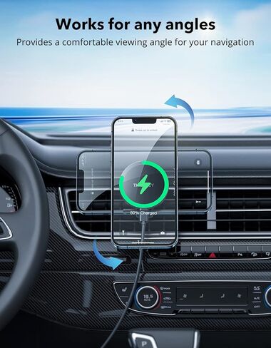 Compatible with Magsafe Car Mount Charger,THREEKEY Magnetic Wireless Car Charger Mount Vent Hook Phone Holder for iPhone 14/13/12 Series Phone & MagSafe Case(with QC3.0 Adapter) in Kuwait