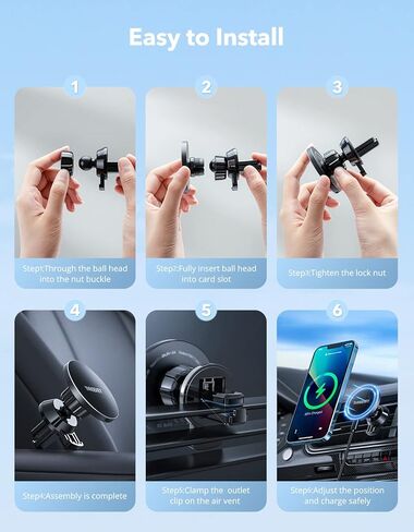 Compatible with Magsafe Car Mount Charger,THREEKEY Magnetic Wireless Car Charger Mount Vent Hook Phone Holder for iPhone 14/13/12 Series Phone & MagSafe Case(with QC3.0 Adapter) in Kuwait