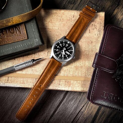 Barton Racing & Rally Horween Leather Straps with Integrated Quick Release Spring Bars - Standard Length fits Wrists 5" to 8"-18mm, 19mm, 20mm, 21mm, 22mm, 23mm & 24mm Watch Bands - Choose Strap Color & Width in Kuwait