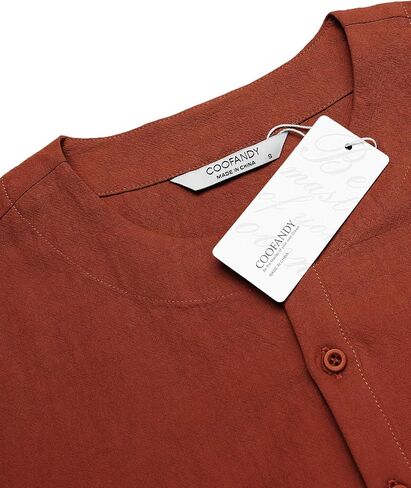 COOFANDY Men's Linen Henley Shirt Long Sleeve Loose Fitting Beach Shirts Summer Brick in Saudi Arabia