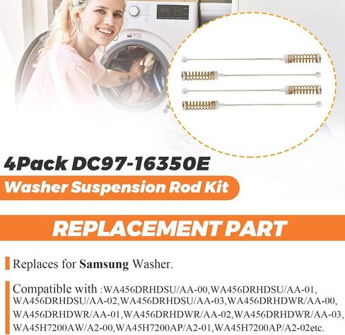 (2023 Upgrade) DC97-16350E Suspension Rod 4 Pack by Beaquicy - Replaces for Sam-sung Washers - Replaces DC97-05280W,DC97-16350C,DC97-05280H/K/X, DC97-16350J/K/S/T/U in Saudi Arabia