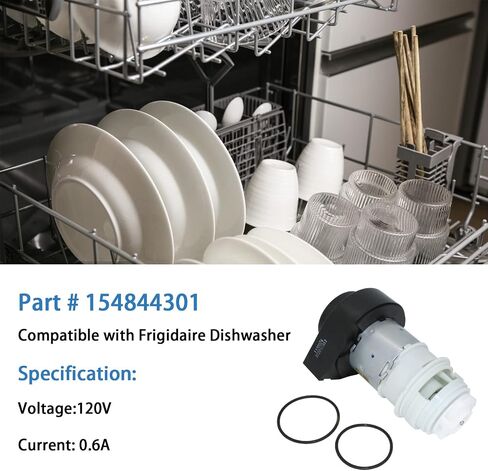 Parheaps 154844301 Dishwasher Circulation Pump Motor with Two New O-Ring Seals Replace 154488001 154594201 AP5272221, Compatible Frigidaire Kenmore Crosley Electrolux Kelvinator - 3 Years Warranty in Saudi Arabia