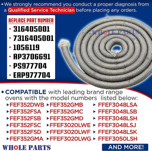 Whole Parts Range Door Seal (Including 16 mounting clips) Part# 316405000 - Replacement & Compatible with Some Crosley, Frigidaire, Kenmore, Gibson, Kelvinator, Tappan and White Westinghouse Ovens in Kuwait