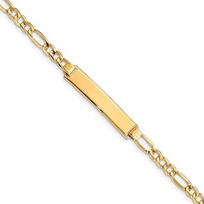 14k Yellow Gold Engravable Identification Name Bar Tag ID with Figaro Bracelet - with Secure Lobster Lock Clasp 8" (Width = 6mm) in Kuwait