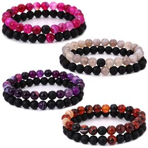 HYHONEY 4 Set Matching Bracelets Couples Bracelets Friendship Bracelets Beaded Bracelets His And Hers 8mm Natural Stone Matching Bracelets For Couples Elastic Stretch Bracelets For Women Men