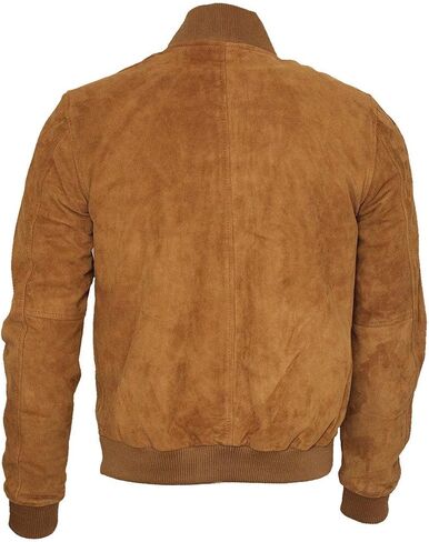 Infinity Mens Retro Tan Goat Suede Leather Bomber Varsity Jacket in Saudi Arabia