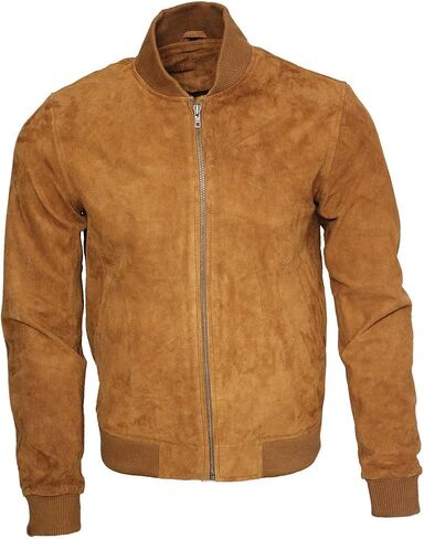 Infinity Mens Retro Tan Goat Suede Leather Bomber Varsity Jacket in Saudi Arabia