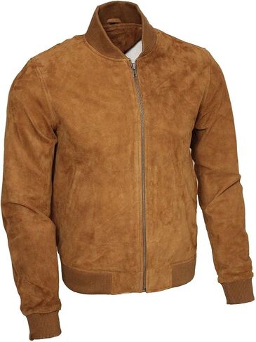 Infinity Mens Retro Tan Goat Suede Leather Bomber Varsity Jacket in Saudi Arabia