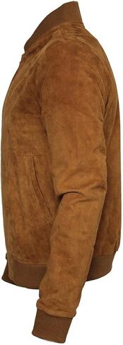 Infinity Mens Retro Tan Goat Suede Leather Bomber Varsity Jacket in Saudi Arabia
