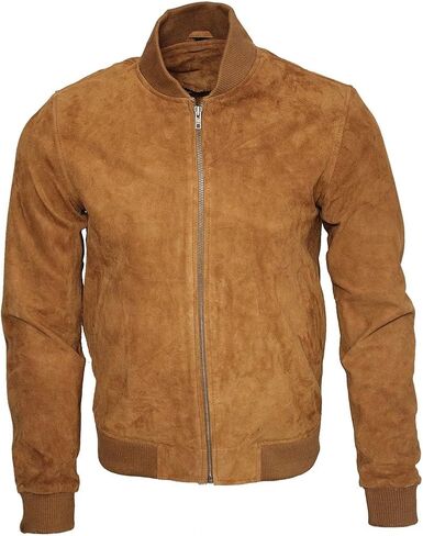 Infinity Mens Retro Tan Goat Suede Leather Bomber Varsity Jacket in Saudi Arabia