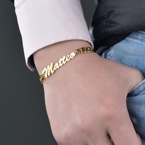 LOFART Personalized Name Bracelet,Custom Cuban Chain Name Bracelet,Stainless Steel Name Bracelet Man Name Bracelet, Gift for Him in Saudi Arabia