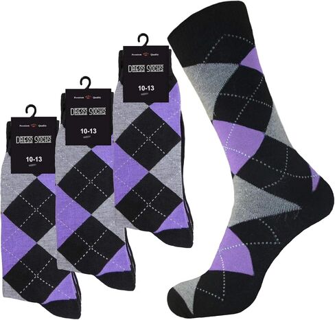 MENS ARGYLE DRESS SOCKS GROOMSMEN WEDDING 3-PAIRS 10-13 PINK - PURPLE - CHRISTMAS RED in Kuwait