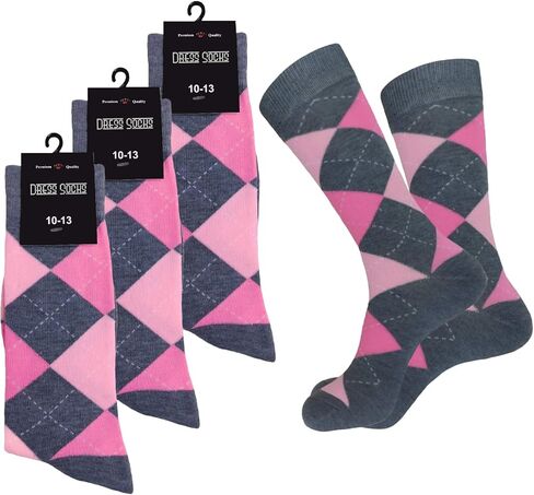 MENS ARGYLE DRESS SOCKS GROOMSMEN WEDDING 3-PAIRS 10-13 PINK - PURPLE - CHRISTMAS RED in Kuwait