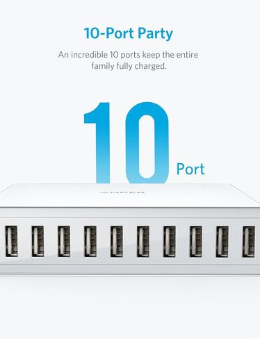 Anker 60W 10-Port USB Wall Charger, PowerPort 10 for iPhone Xs/XS Max/XR/X/8/7/6s/Plus, iPad Pro/Air 2/Mini, Galaxy S9/S8/S7/Plus/Edge, Note 8/7, LG, Nexus, HTC and More in Saudi Arabia