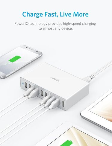Anker 60W 10-Port USB Wall Charger, PowerPort 10 for iPhone Xs/XS Max/XR/X/8/7/6s/Plus, iPad Pro/Air 2/Mini, Galaxy S9/S8/S7/Plus/Edge, Note 8/7, LG, Nexus, HTC and More in Saudi Arabia