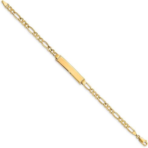 14k Yellow Gold Engravable Identification Name Bar Tag ID with Figaro Bracelet - with Secure Lobster Lock Clasp 8" (Width = 6mm) in Saudi Arabia