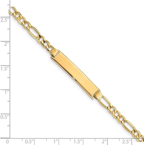 14k Yellow Gold Engravable Identification Name Bar Tag ID with Figaro Bracelet - with Secure Lobster Lock Clasp 8" (Width = 6mm) in Saudi Arabia