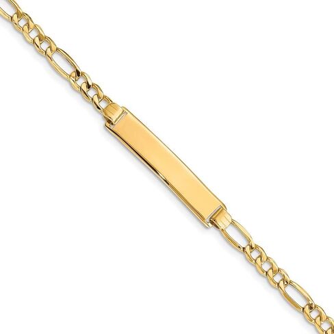 14k Yellow Gold Engravable Identification Name Bar Tag ID with Figaro Bracelet - with Secure Lobster Lock Clasp 8" (Width = 6mm) in Saudi Arabia