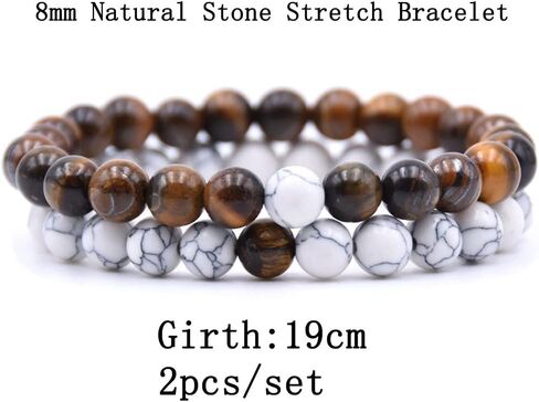 HYHONEY 4 Set Matching Bracelets Couples Bracelets Friendship Bracelets Beaded Bracelets His And Hers 8mm Natural Stone Matching Bracelets For Couples Elastic Stretch Bracelets For Women Men in Saudi Arabia
