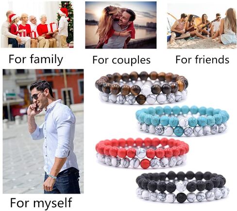 HYHONEY 4 Set Matching Bracelets Couples Bracelets Friendship Bracelets Beaded Bracelets His And Hers 8mm Natural Stone Matching Bracelets For Couples Elastic Stretch Bracelets For Women Men in Saudi Arabia