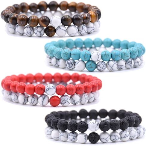 HYHONEY 4 Set Matching Bracelets Couples Bracelets Friendship Bracelets Beaded Bracelets His And Hers 8mm Natural Stone Matching Bracelets For Couples Elastic Stretch Bracelets For Women Men in Saudi Arabia
