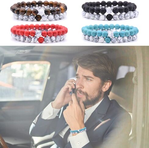 HYHONEY 4 Set Matching Bracelets Couples Bracelets Friendship Bracelets Beaded Bracelets His And Hers 8mm Natural Stone Matching Bracelets For Couples Elastic Stretch Bracelets For Women Men in Saudi Arabia