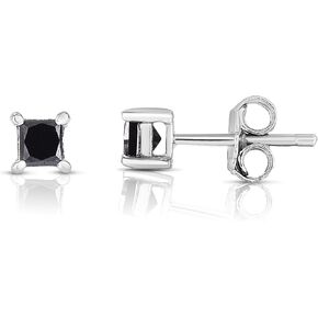 Natalia Drake Princess Cut Black Diamond Stud Sterling Silver Earrings for Men or Women