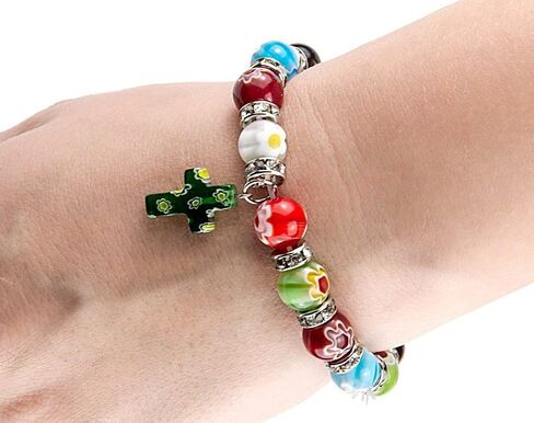 Nazareth Store Agate Colorful Flowers Beads Cross Bracelet Catholic Rosary Bangle Jerusalem Religious Christian Gifts for Boys Girls Jewelry for Women & Men in Saudi Arabia
