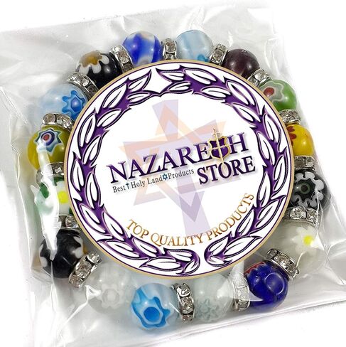 Nazareth Store Agate Colorful Flowers Beads Cross Bracelet Catholic Rosary Bangle Jerusalem Religious Christian Gifts for Boys Girls Jewelry for Women & Men in Saudi Arabia